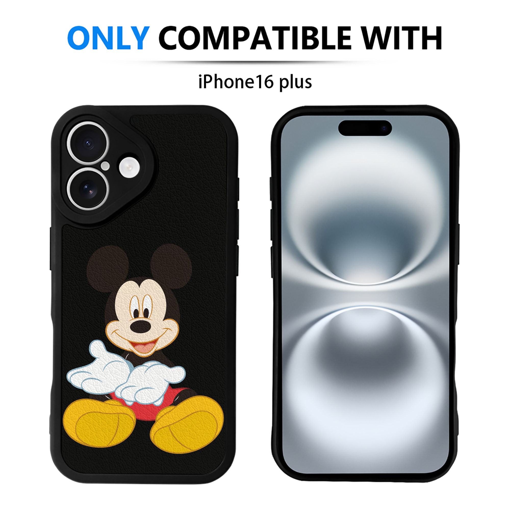 （画像用） ミッキーマウス Mickey Mouse 【iPhone 16シリーズ対応】シリコンスマホケース（レザー調） 材質：シリコン